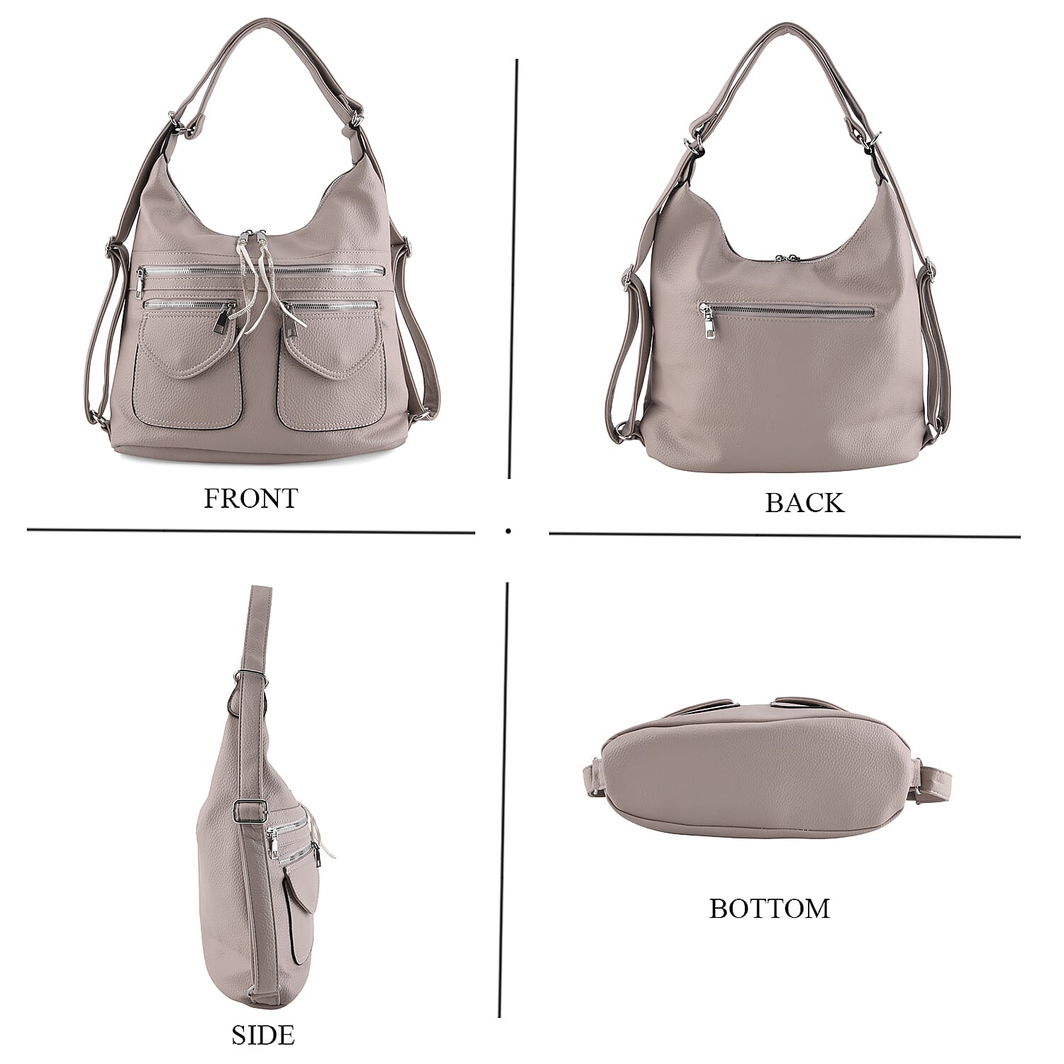 Designer Inspired Womens Multi-Pocket Crossbody Hobo Bag - Grey