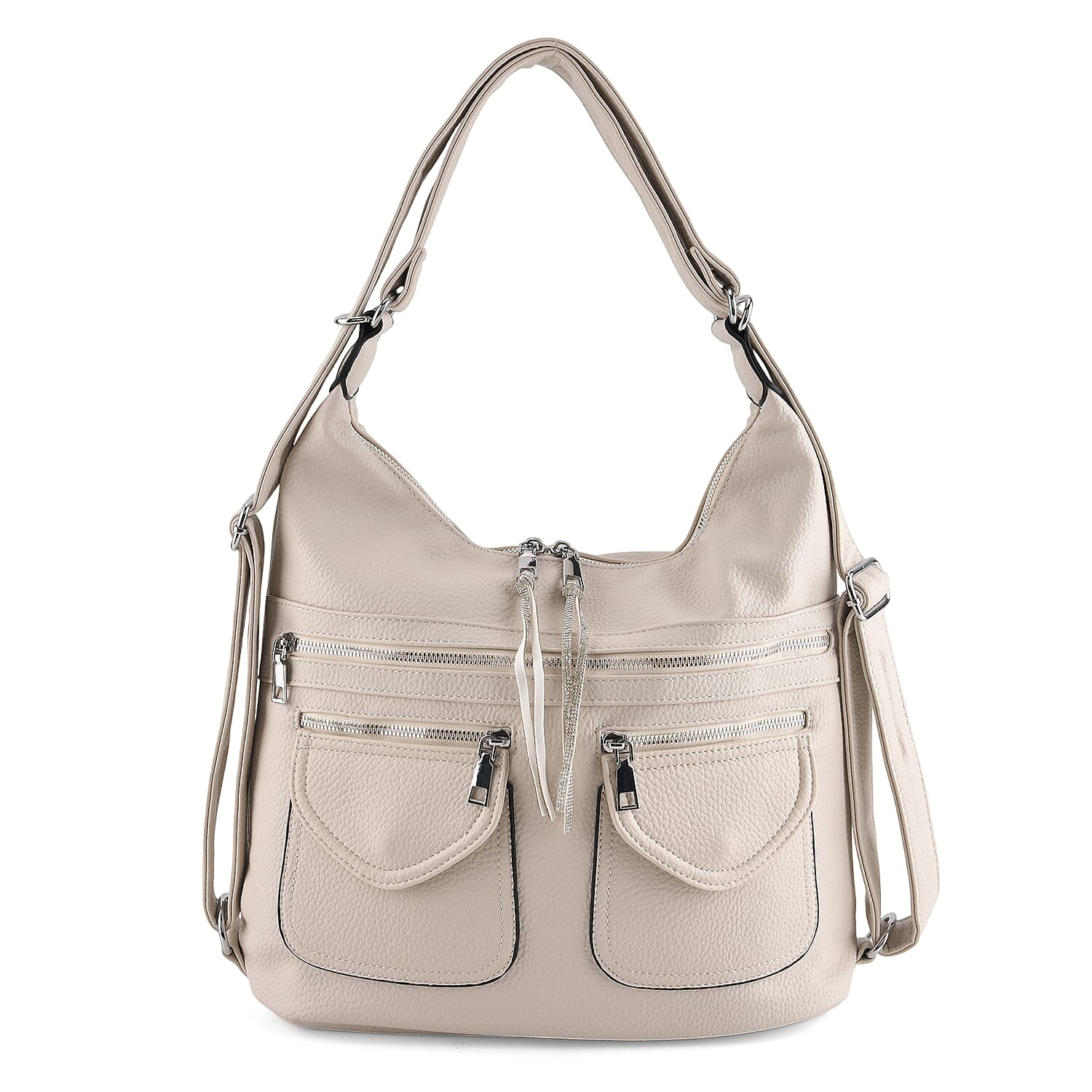 Designer Inspired Womens Multi-Pocket Crossbody Hobo Bag - White