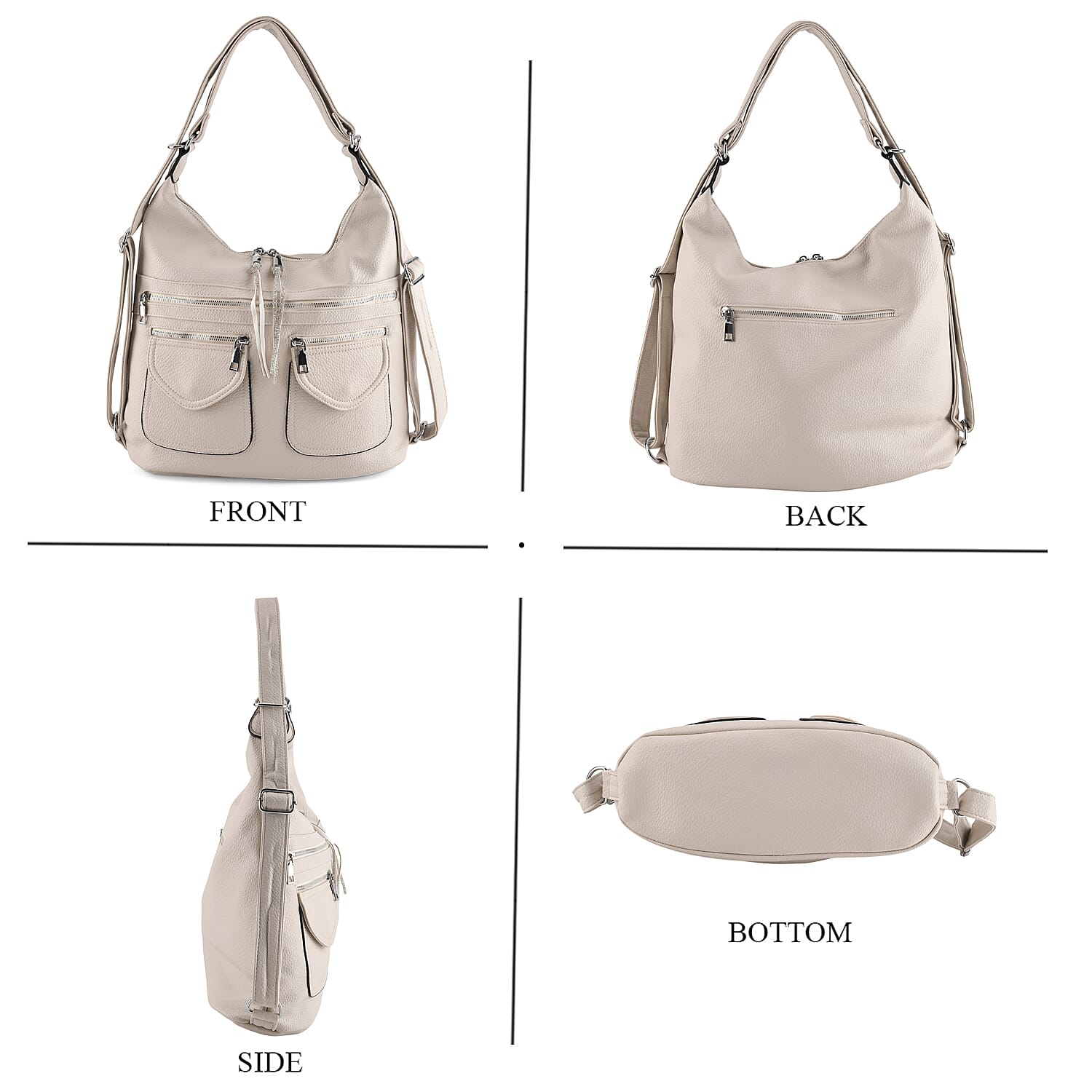 Designer Inspired Womens Multi-Pocket Crossbody Hobo Bag - White