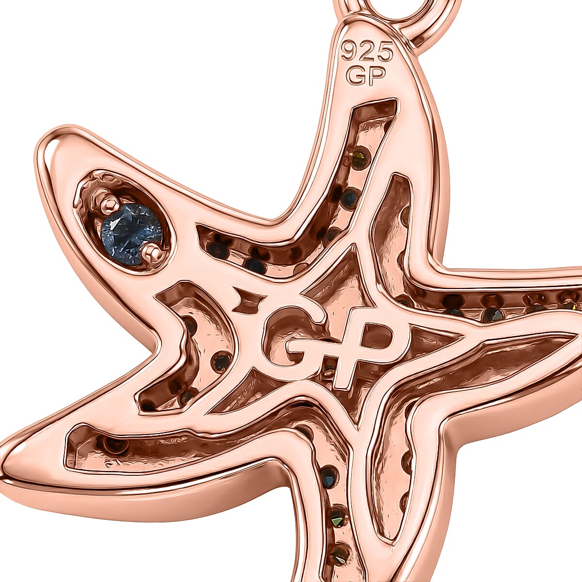 GP Trionfo Collection - Multi Diamond & Blue Sapphire Star Fish Earring with Lever Back in 18K Vermeil Rose Gold Plated Sterling Silver 0.52 Ct.