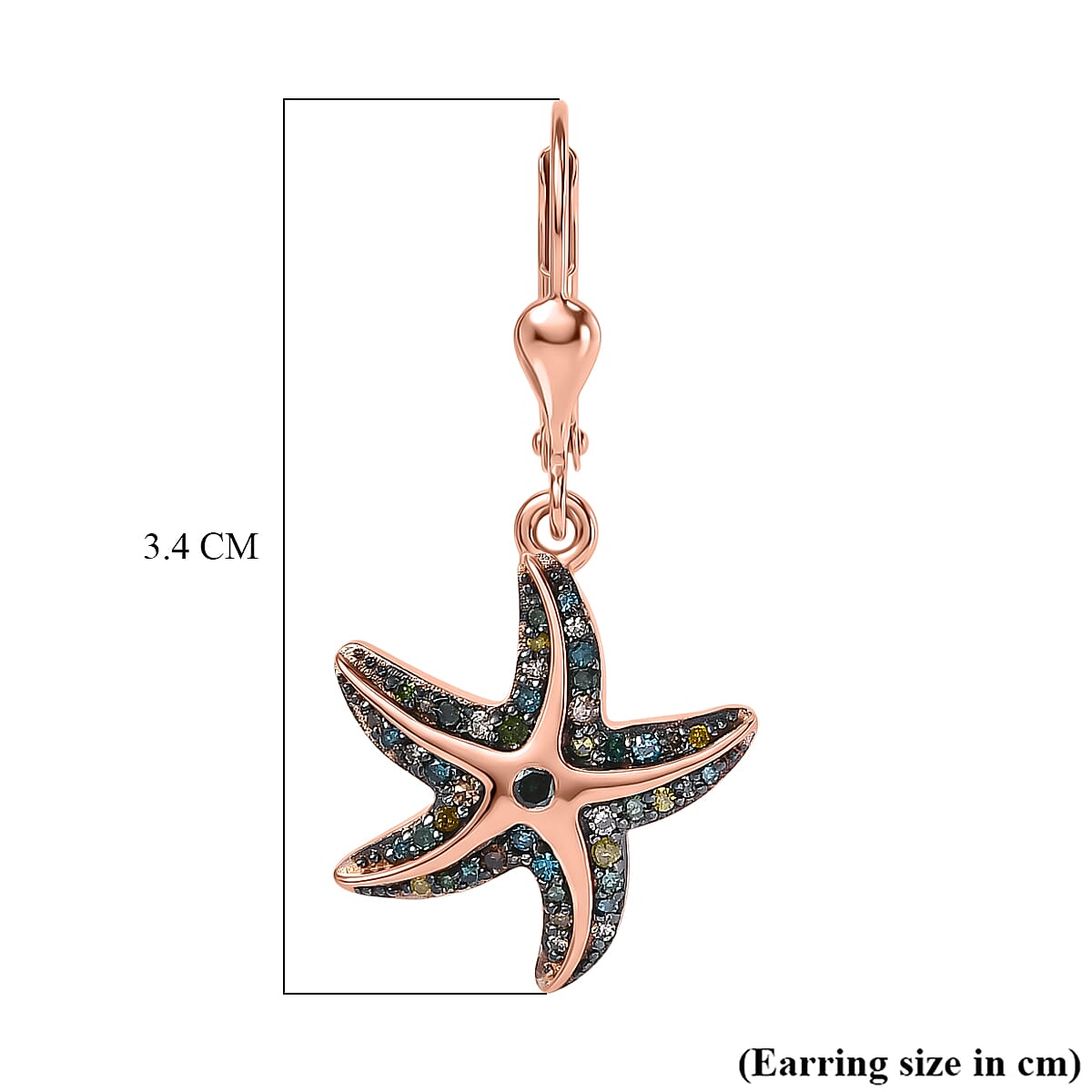 GP Trionfo Collection - Multi Diamond & Blue Sapphire Star Fish Earring with Lever Back in 18K Vermeil Rose Gold Plated Sterling Silver 0.52 Ct.