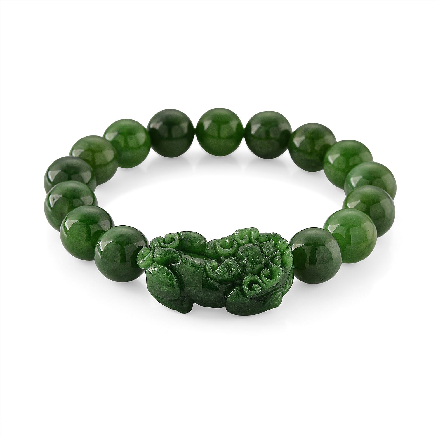 Enhanced Green Jade Beads Curving Cut Adjustable Bracelet (Size - 7.5) 300.00 Ct.