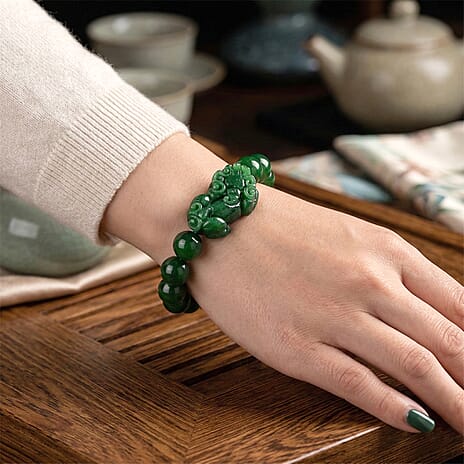Enhanced Green Jade Beads Curving Cut Adjustable Bracelet (Size - 7.5) 300.00 Ct.