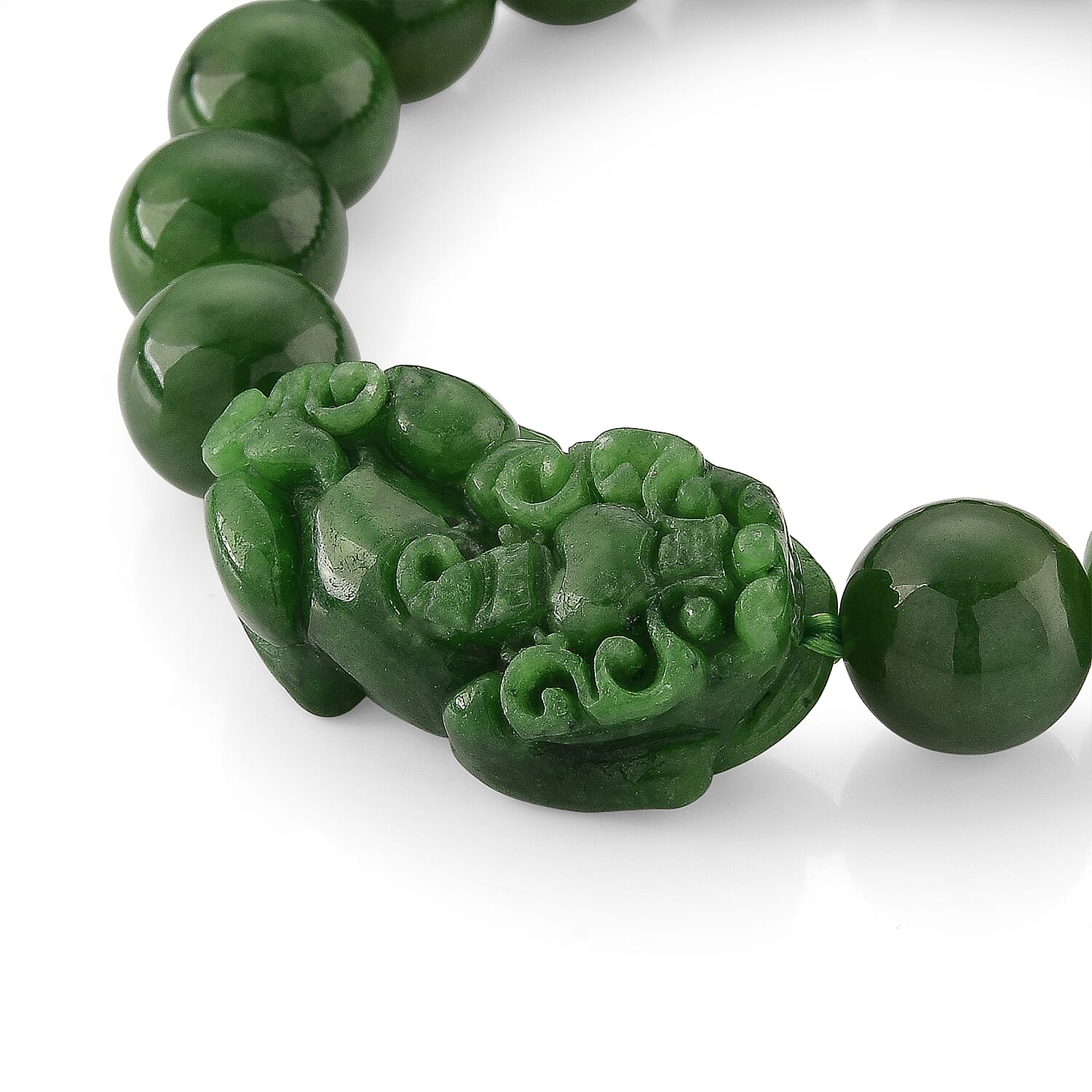 Enhanced Green Jade Beads Curving Cut Adjustable Bracelet (Size - 7.5) 300.00 Ct.