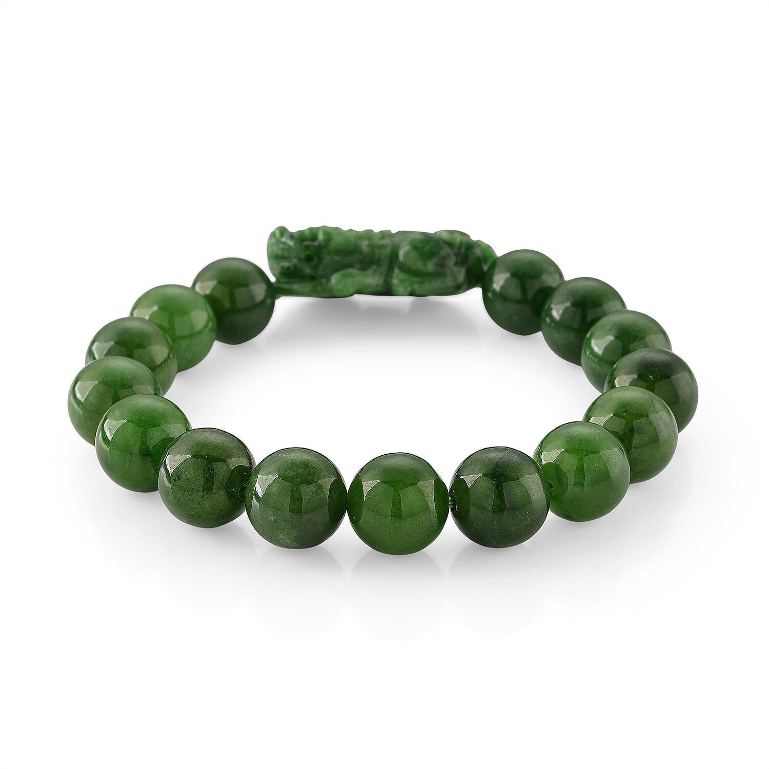 Enhanced Green Jade Beads Curving Cut Adjustable Bracelet (Size - 7.5) 300.00 Ct.