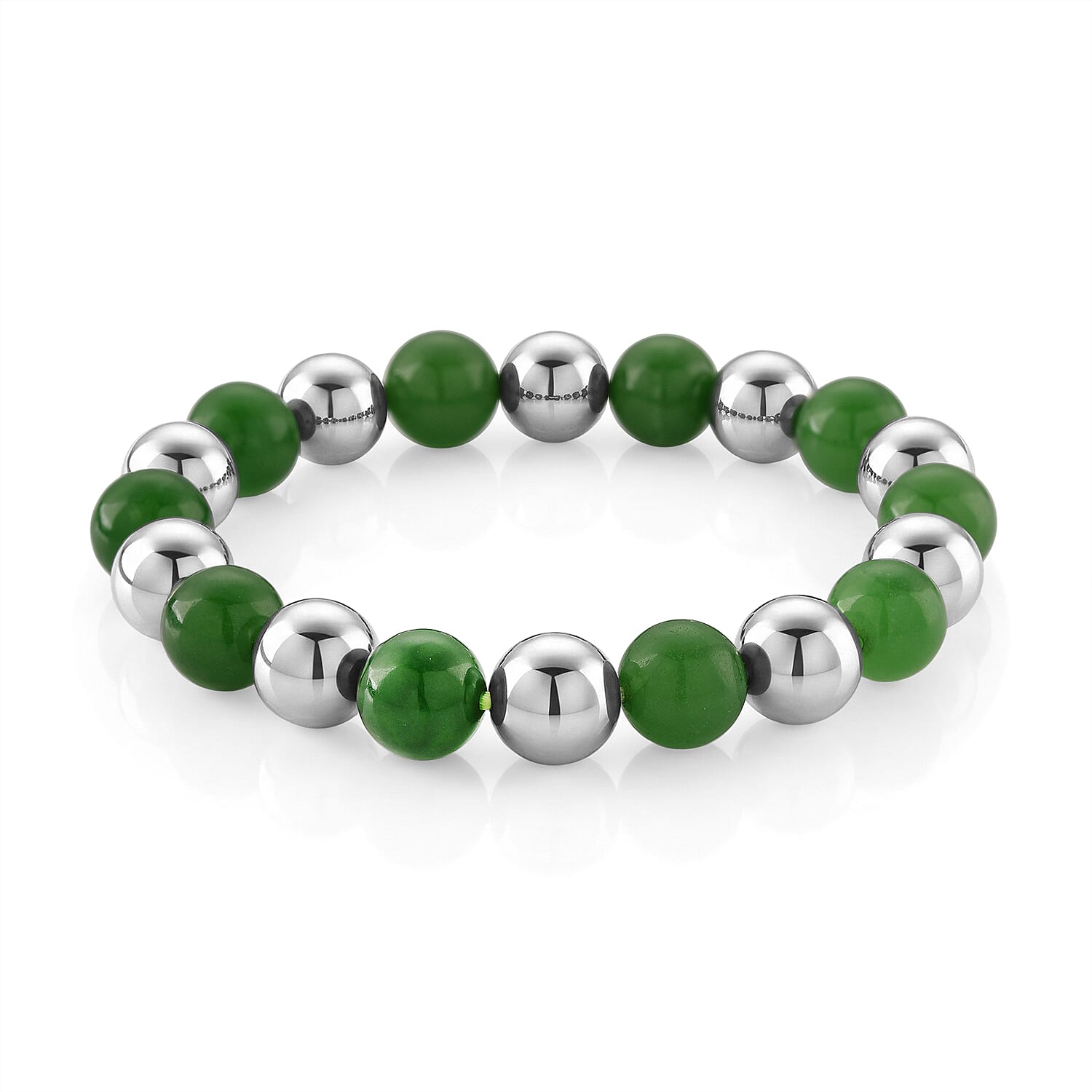 Enhanced Green Jade Beads & Hematite Stretchable Bracelet (Size - 7.5) 200.00 Ct.