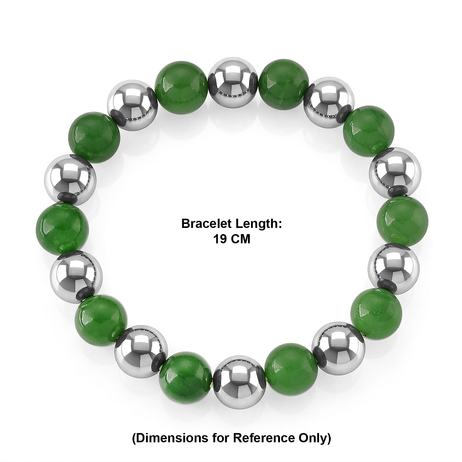 Enhanced Green Jade Beads & Hematite Stretchable Bracelet (Size - 7.5) 200.00 Ct.