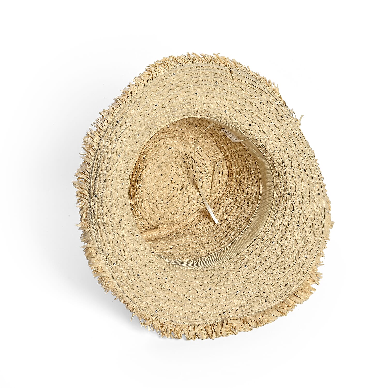 Designer Paper Straw Sun Hat with Artificial Pearls (58cm) - Off White