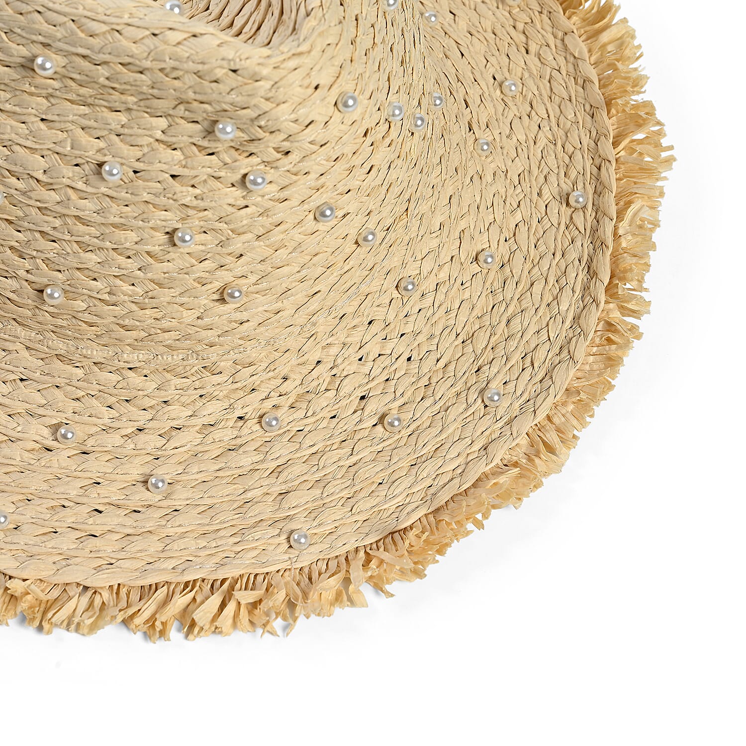 Designer Paper Straw Sun Hat with Artificial Pearls (58cm) - Off White
