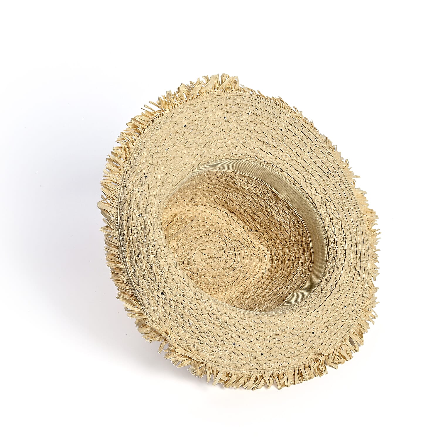 Designer Straw Sun Hat with Artificial Pearls (58cm) - Off White
