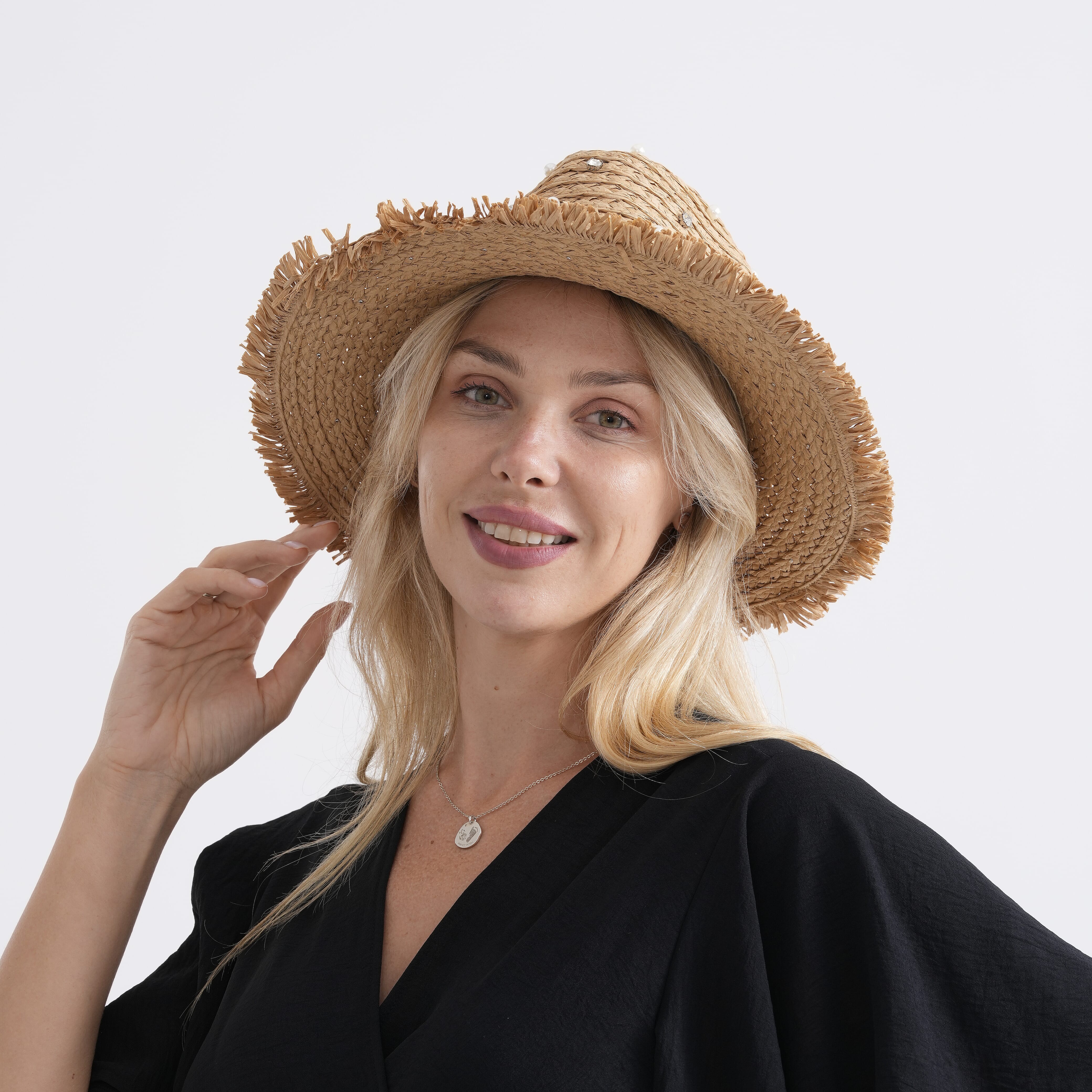 Paper Patterned Hat, Cap and Earmuff (Size 58x1 cm) - Khaki