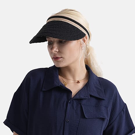 Lifestyle 100% Paper Floral Texture Straw Hat (57-58cm) - Black