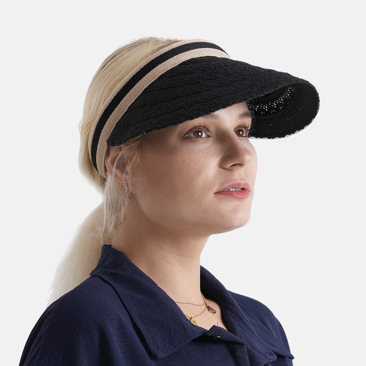 Lifestyle 100% Paper Floral Texture Straw Hat (57-58cm) - Black