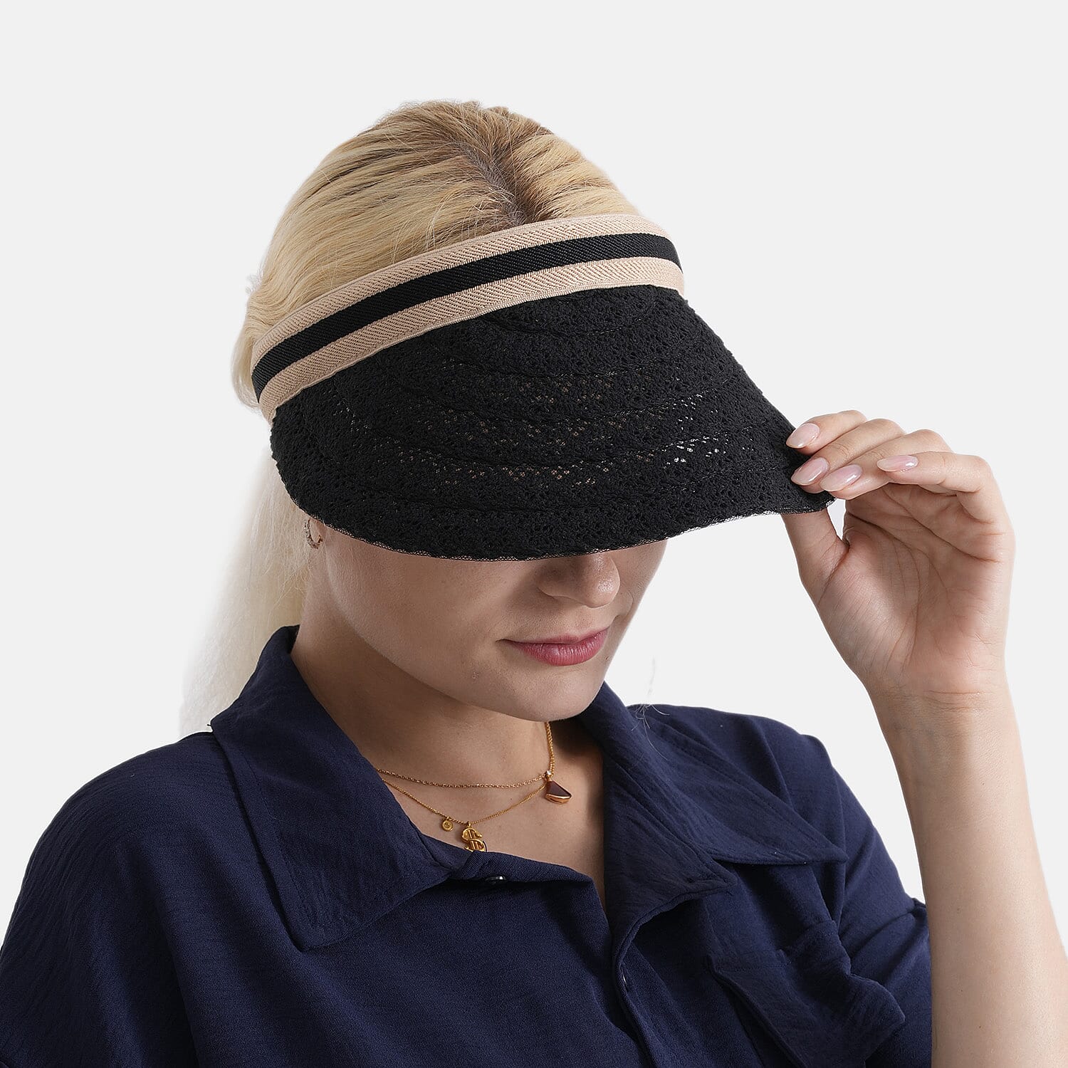 Lifestyle 100% Paper Floral Texture Straw Hat (57-58cm) - Black