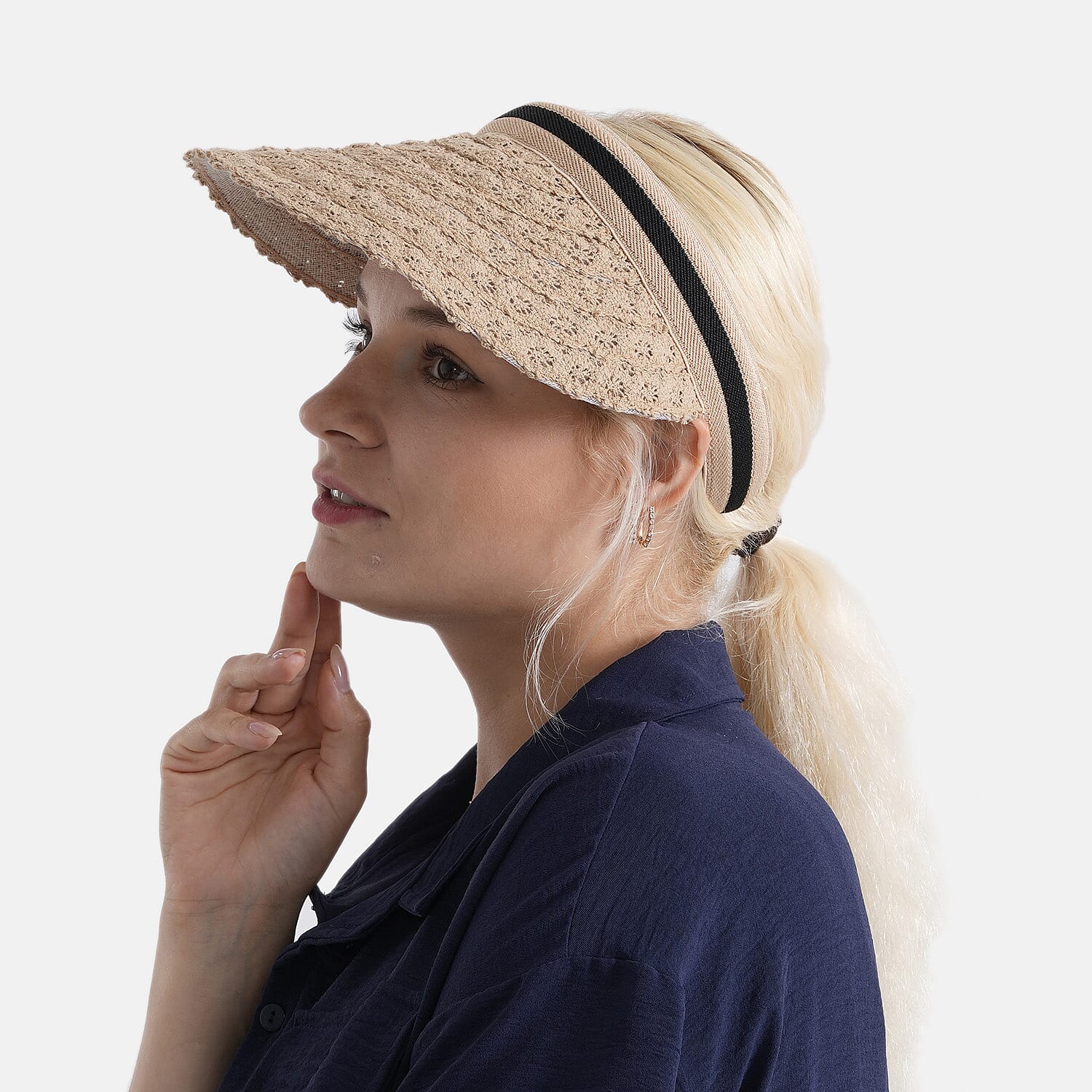 Lifestyle 100% Paper Floral Texture Straw Hat (57-58cm) - Light Khaki