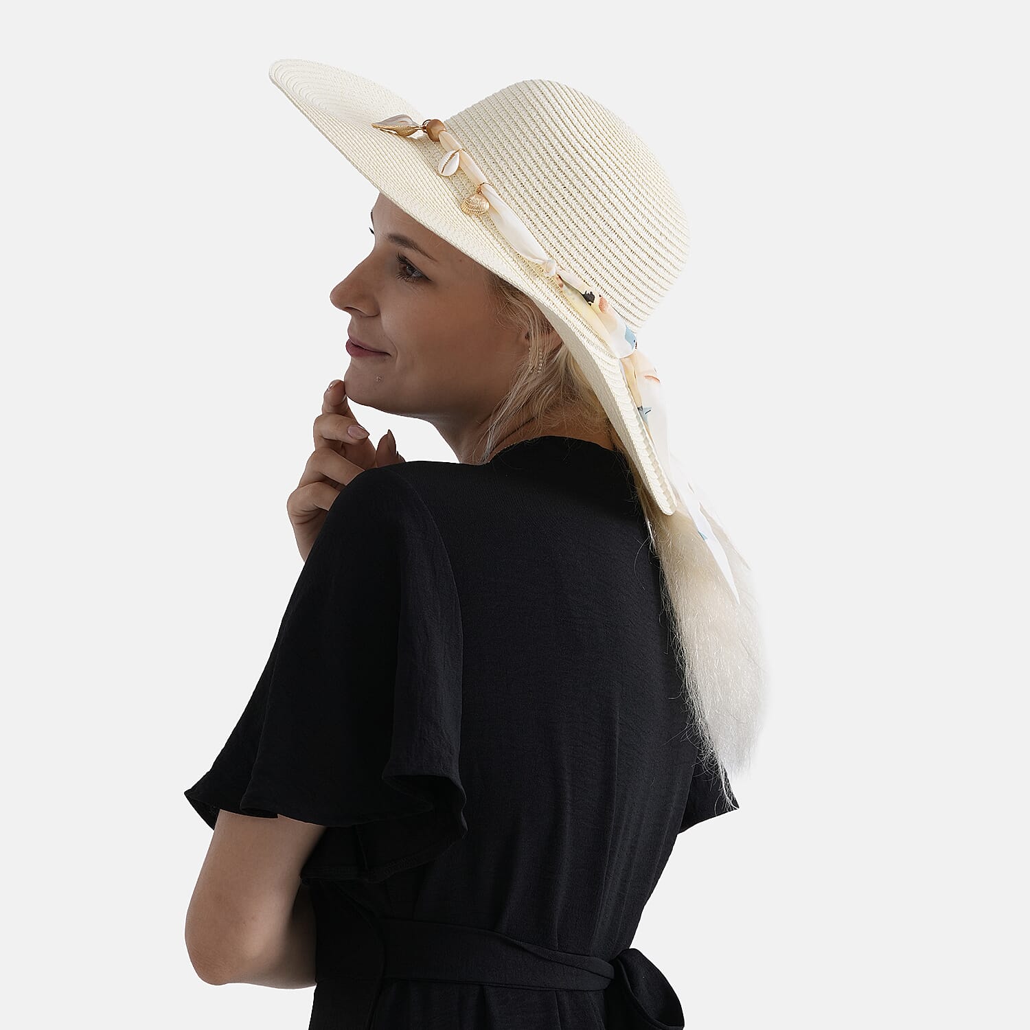 Paper Patterned Hat, Cap and Earmuff (Size 58x1 cm) - Off White