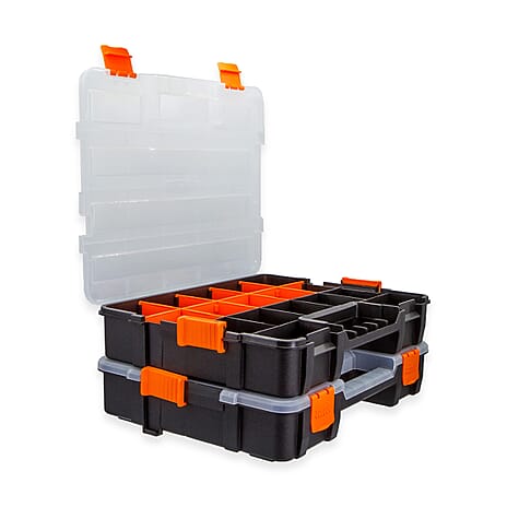 2Pc 17 Compartment Stackable Organiser with Detachable Dividers 335 x 260mm