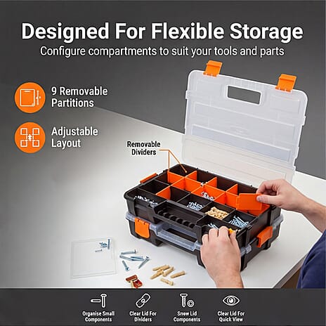 2Pc 17 Compartment Stackable Organiser with Detachable Dividers 335 x 260mm