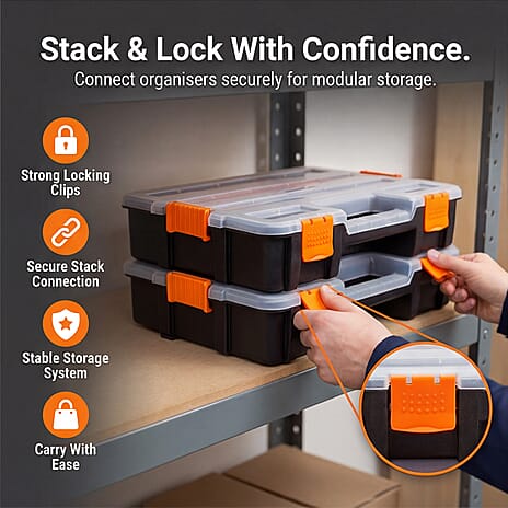 2Pc 17 Compartment Stackable Organiser with Detachable Dividers 335 x 260mm