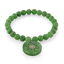 D'Joy Enhanced Green Jade Beads Stretchable Bracelet in Yellow Gold Plated Sterling Silver 130.00 Ct.