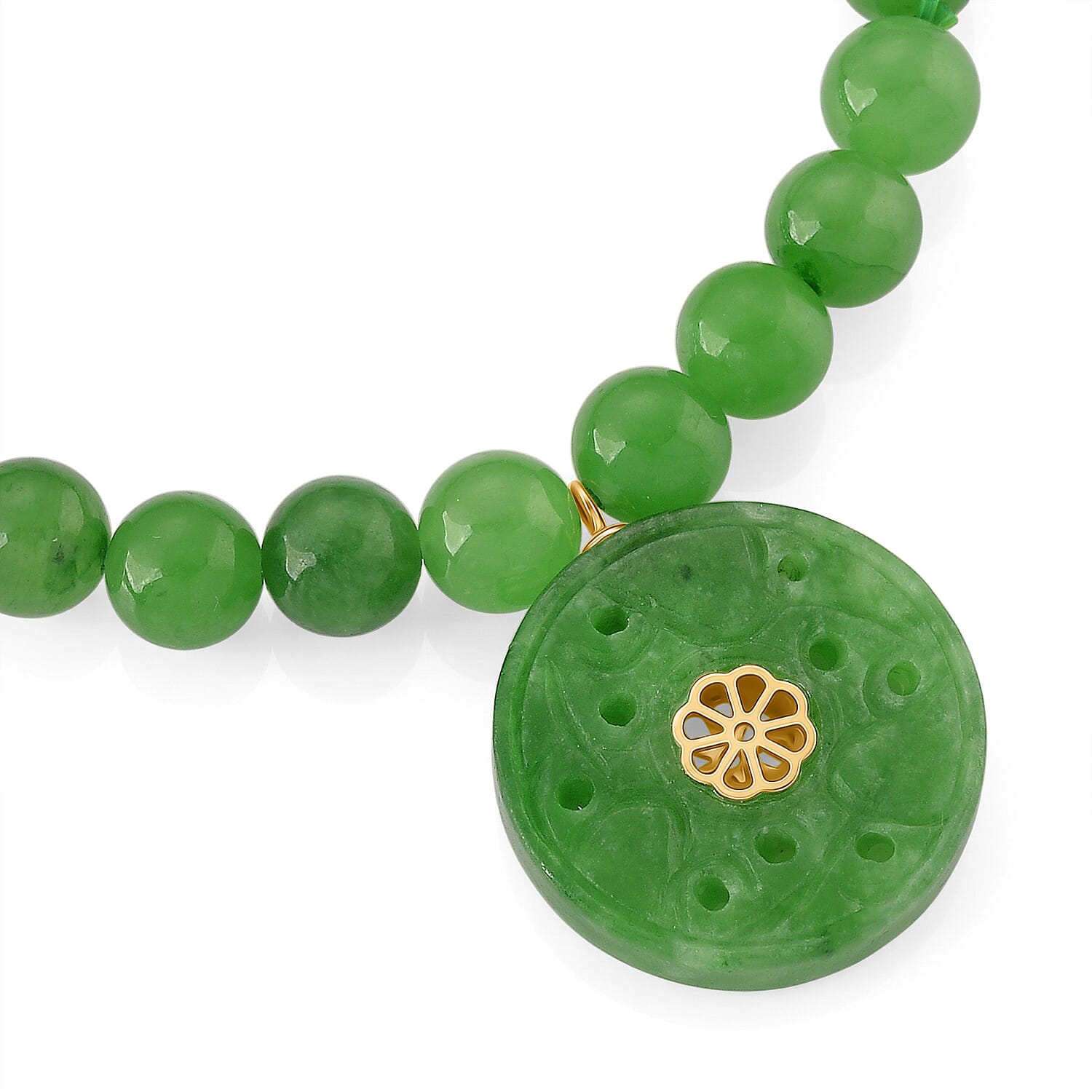 D'Joy Enhanced Green Jade Beads Stretchable Bracelet (Size - 7) in Yellow Gold Plated Sterling Silver 130.00 Ct.