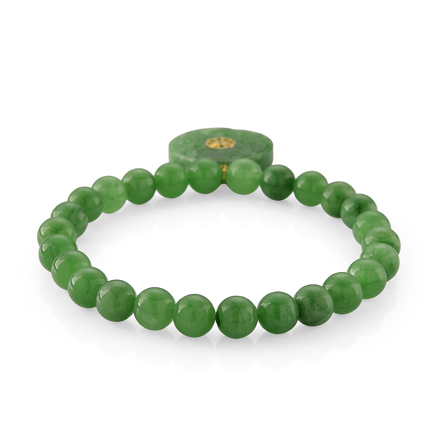 D'Joy Enhanced Green Jade Beads Stretchable Bracelet (Size - 7) in Yellow Gold Plated Sterling Silver 130.00 Ct.