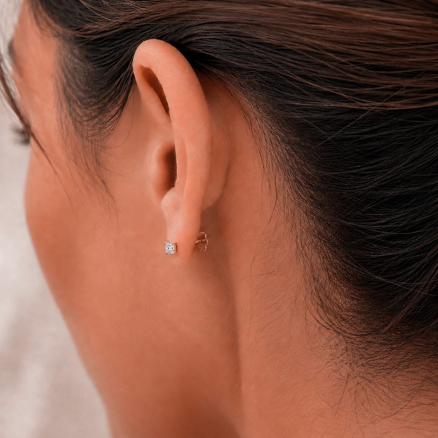 Luxuriant VS-EF Lab Grown Diamond Earring with Screw Back in 18K Vermeil Rose Gold Plated Sterling Silver 0.50 Ct.