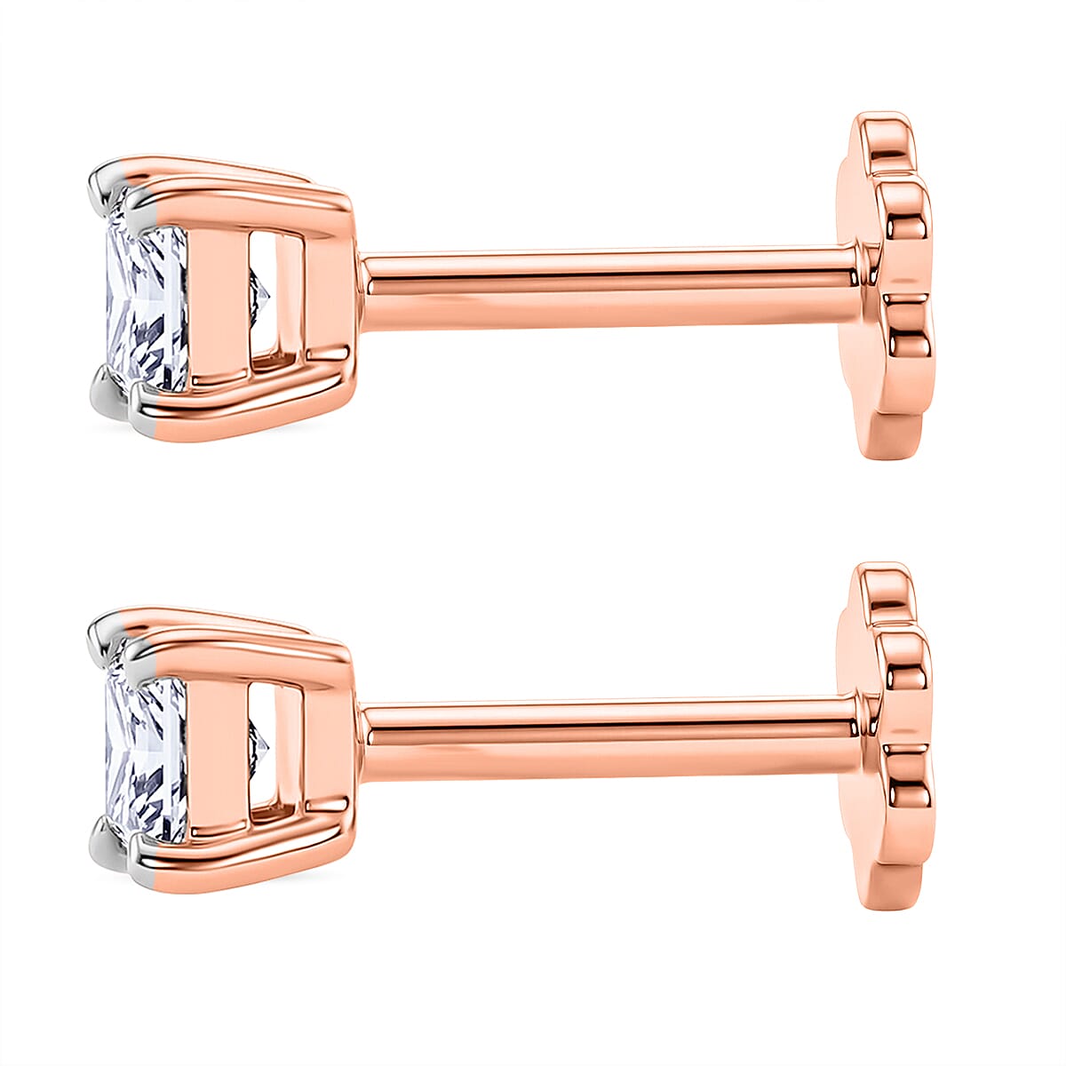Luxuriant VS-EF Lab Grown Diamond Earring with Screw Back in 18K Vermeil Rose Gold Plated Sterling Silver 0.50 Ct.