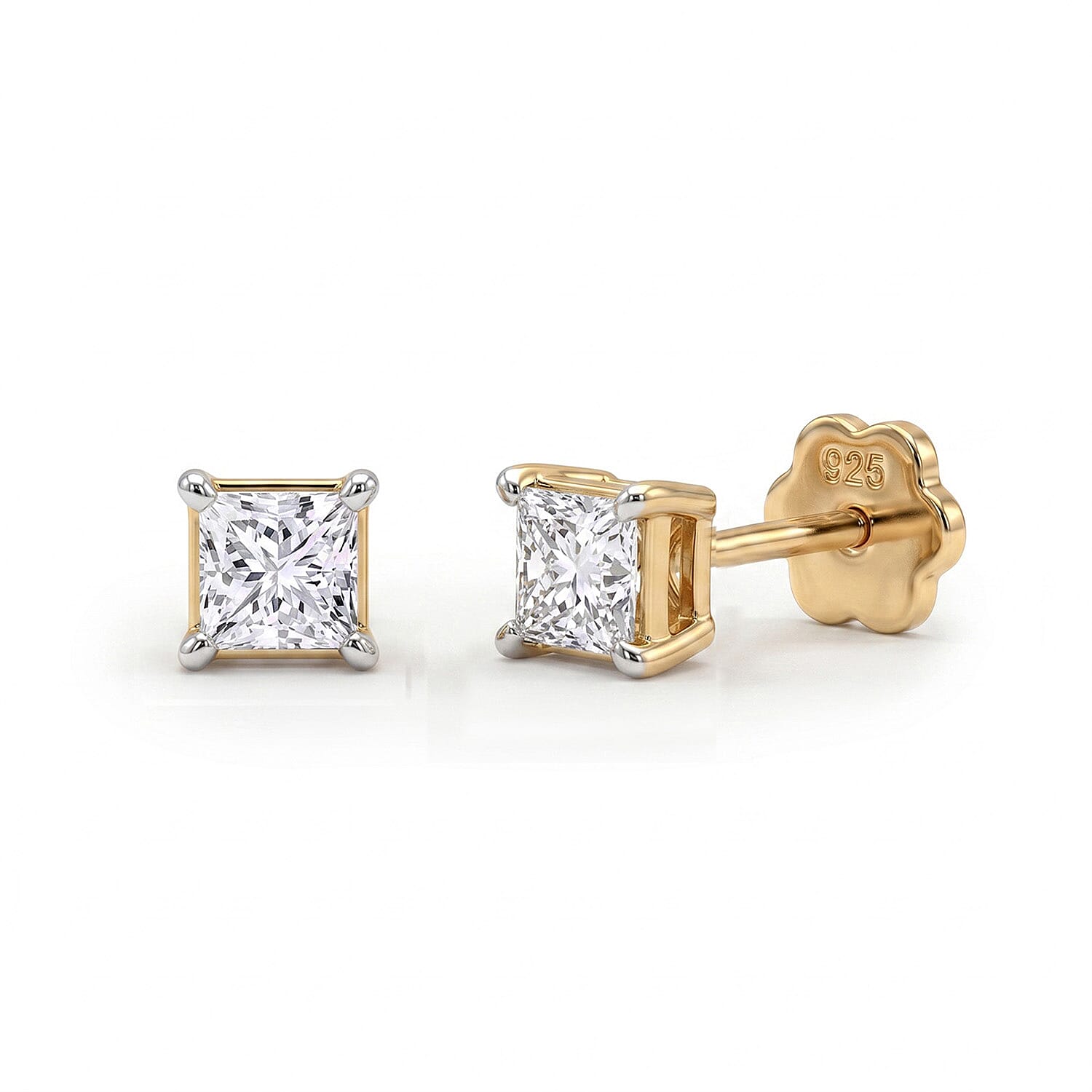 Luxuriant VS-EF Lab Grown Diamond Earring with Screw Back in 18K Vermeil Yellow Gold Plated Sterling Silver 0.50 Ct.