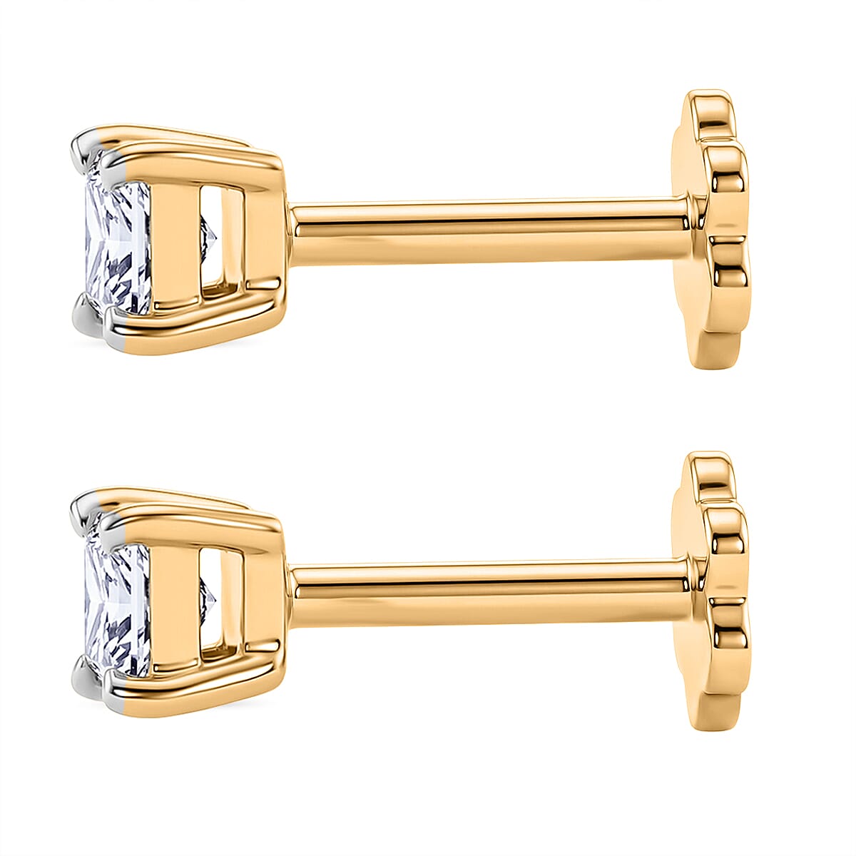 Luxuriant VS-EF Lab Grown Diamond Earring with Screw Back in 18K Vermeil Yellow Gold Plated Sterling Silver 0.50 Ct.