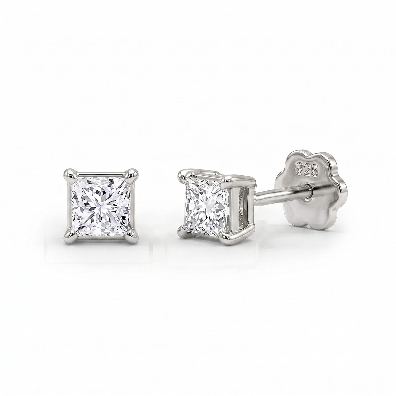 Luxuriant VS-EF Lab Grown Diamond Solitaire Earring with Screw Back in Rhodium Overlay Sterling Silver 0.50 Ct.