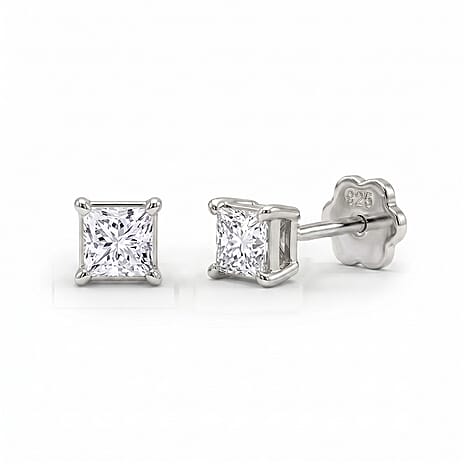 Luxuriant VS-EF Lab Grown Diamond Solitaire Earring with Screw Back in Rhodium Overlay Sterling Silver 0.50 Ct.