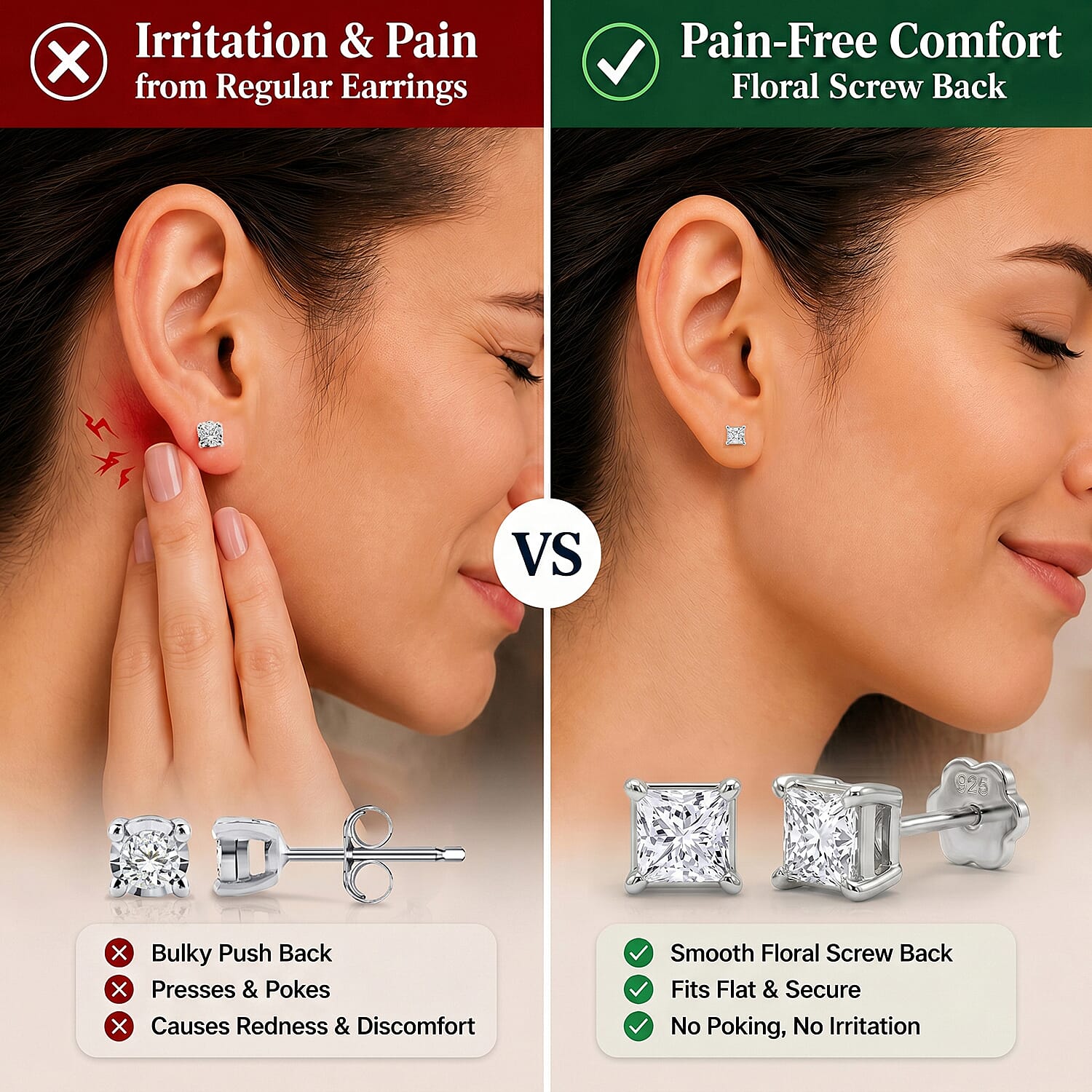 Luxuriant VS-EF Lab Grown Diamond Solitaire Earring with Screw Back in Rhodium Overlay Sterling Silver 0.50 Ct.