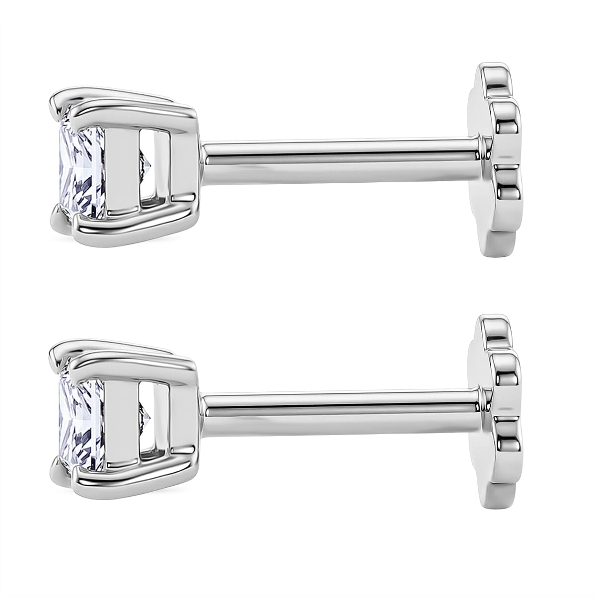Luxuriant VS-EF Lab Grown Diamond Solitaire Earring with Screw Back in Rhodium Overlay Sterling Silver 0.50 Ct.