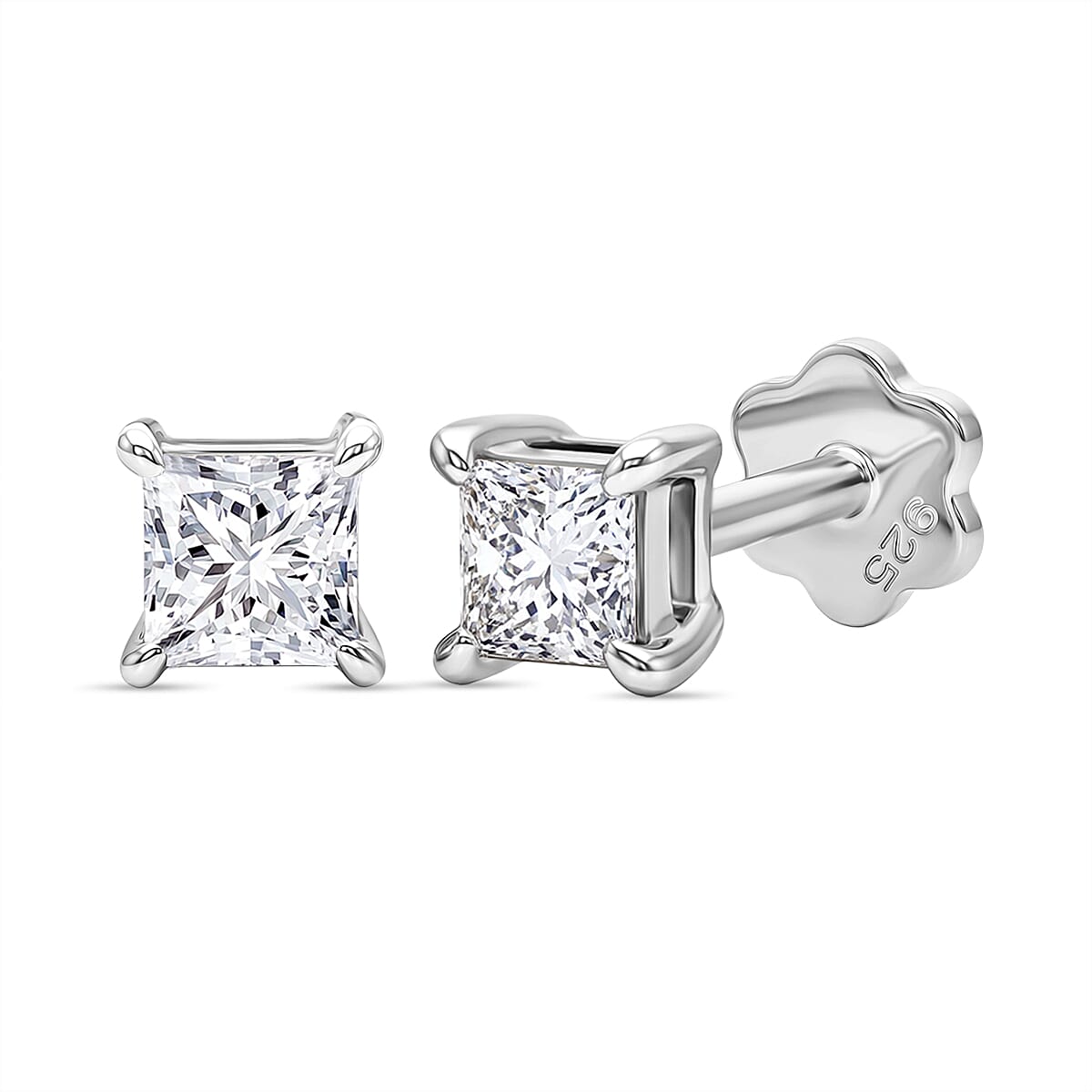 Luxuriant VS-EF Lab Grown Diamond Earring with Screw Back in Rhodium Overlay Sterling Silver 0.50 Ct.