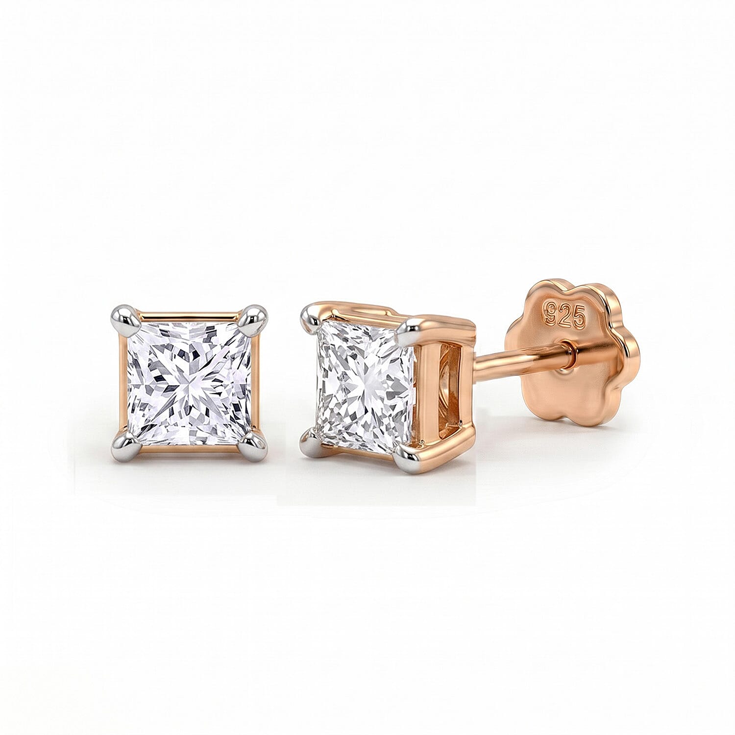 Luxuriant VS-EF Lab Grown Diamond Earring with Screw Back in 18K Vermeil Rose Gold Plated Sterling Silver 1.00 Ct.