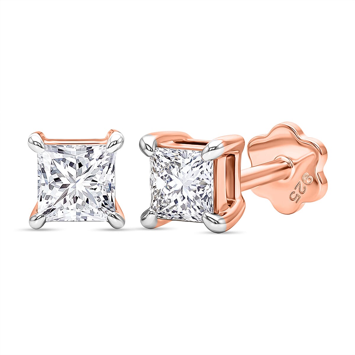 Luxuriant VS-EF Lab Grown Diamond Earring with Screw Back in 18K Vermeil Rose Gold Plated Sterling Silver 1.00 Ct.