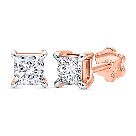 Luxuriant VS-EF Lab Grown Diamond Earring with Screw Back in 18K Vermeil Rose Gold Plated Sterling Silver 1.00 Ct.