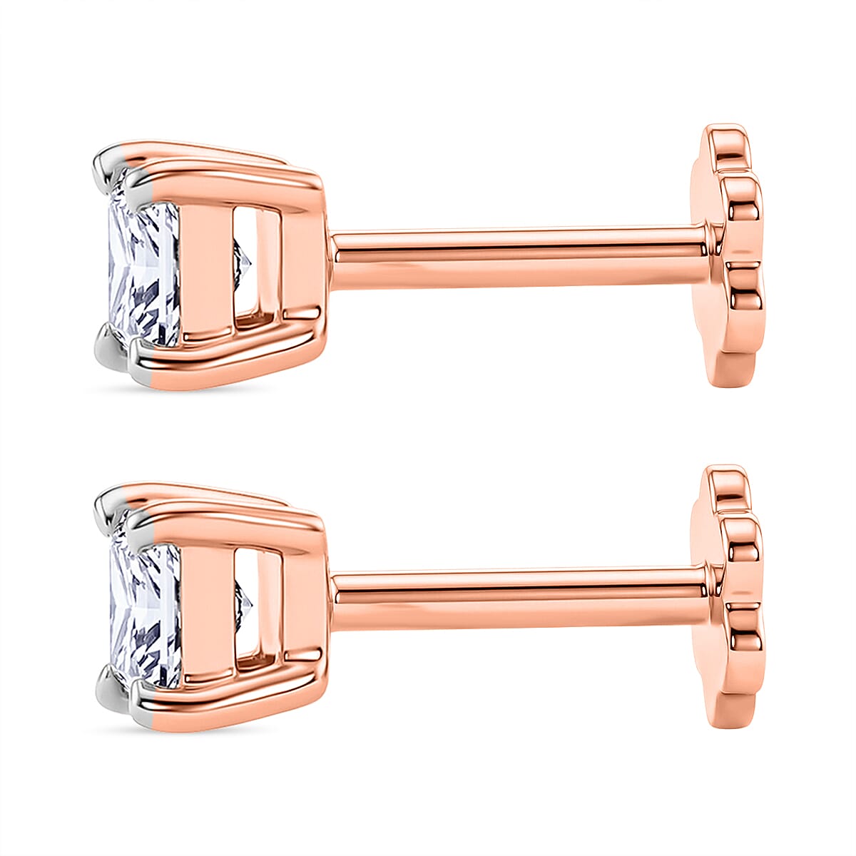 Luxuriant VS-EF Lab Grown Diamond Earring with Screw Back in 18K Vermeil Rose Gold Plated Sterling Silver 1.00 Ct.