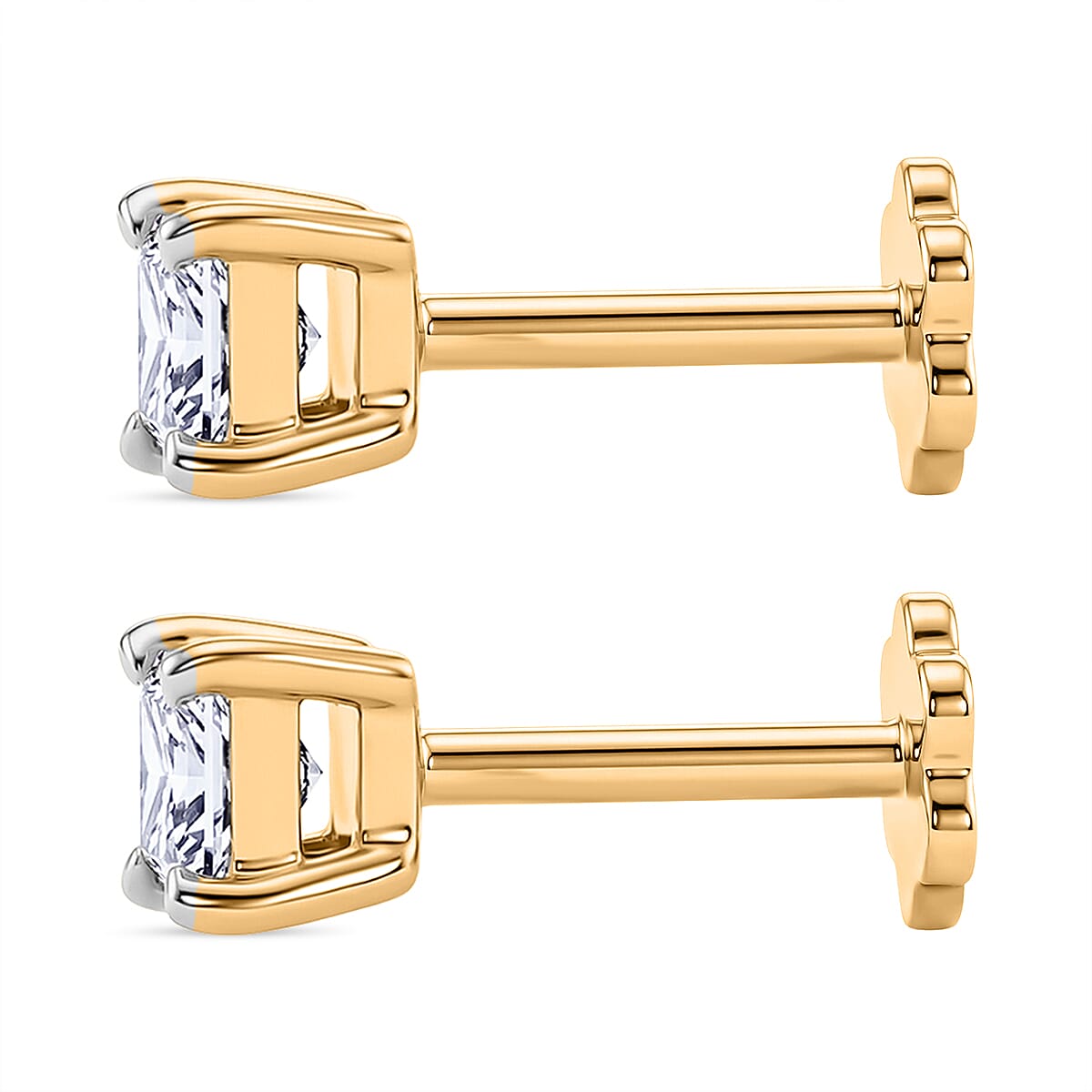 Luxuriant VS-EF Lab Grown Diamond Solitaire Earring with Screw Back in 18K Vermeil Yellow Gold Plated Sterling Silver 1.00 Ct.