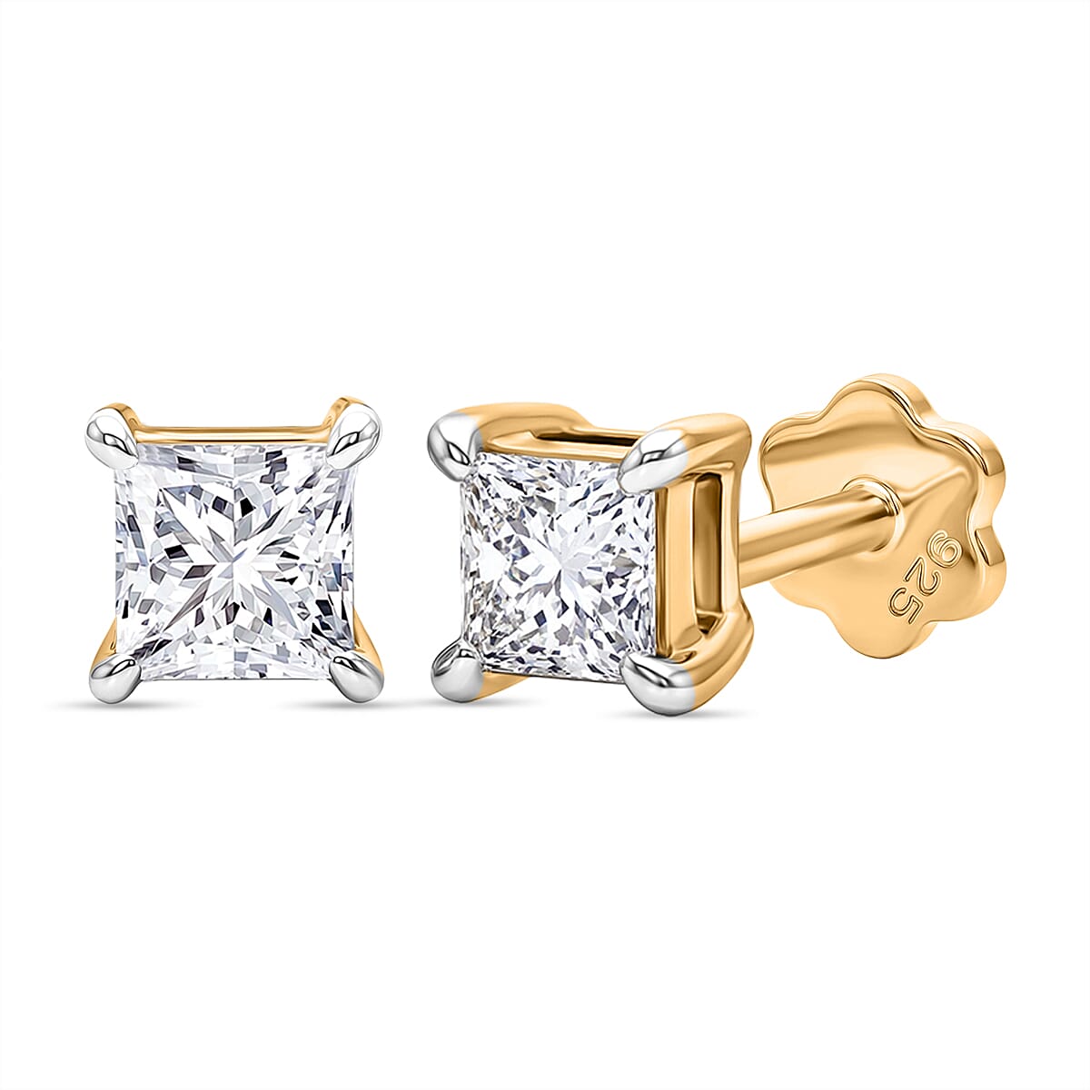 Luxuriant VS-EF Lab Grown Diamond Earring with Screw Back in 18K Vermeil Yellow Gold Plated Sterling Silver 1.00 Ct.