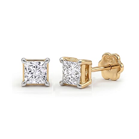 Luxuriant VS-EF Lab Grown Diamond Solitaire Earring with Screw Back in 18K Vermeil Yellow Gold Plated Sterling Silver 1.00 Ct.
