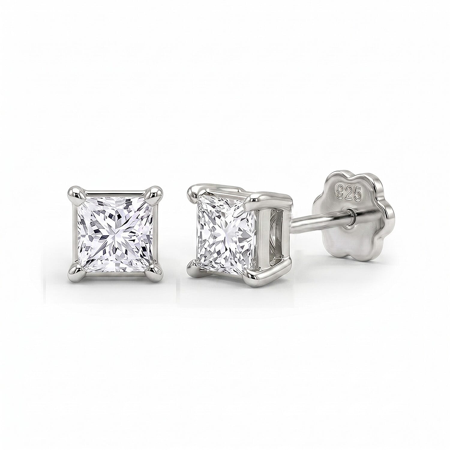 Luxuriant VS-EF Lab Grown Diamond Solitaire Earring with Screw Back in Rhodium Overlay Sterling Silver 1.00 Ct.