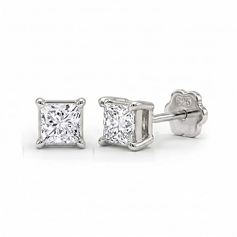 Luxuriant VS-EF Lab Grown Diamond Solitaire Earring with Screw Back in Rhodium Overlay Sterling Silver 1.00 Ct.