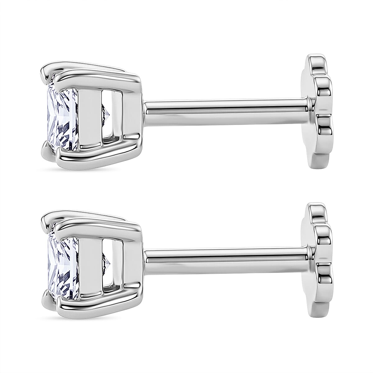 Luxuriant VS-EF Lab Grown Diamond Solitaire Earring with Screw Back in Rhodium Overlay Sterling Silver 1.00 Ct.