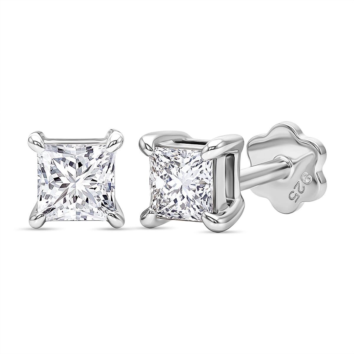 Luxuriant VS-EF Lab Grown Diamond Earring with Screw Back in Rhodium Overlay Sterling Silver 1.00 Ct.