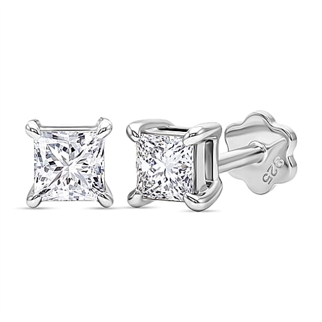 Luxuriant VS-EF Lab Grown Diamond Solitaire Earring with Screw Back in Rhodium Overlay Sterling Silver 1.00 Ct.