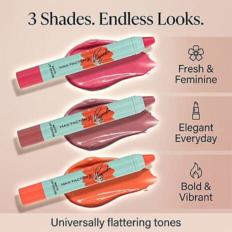 Set of 3- Max Factor Priyanka Lip Crayon - Includes Hibiscus, Mauve Love & Orange Grace