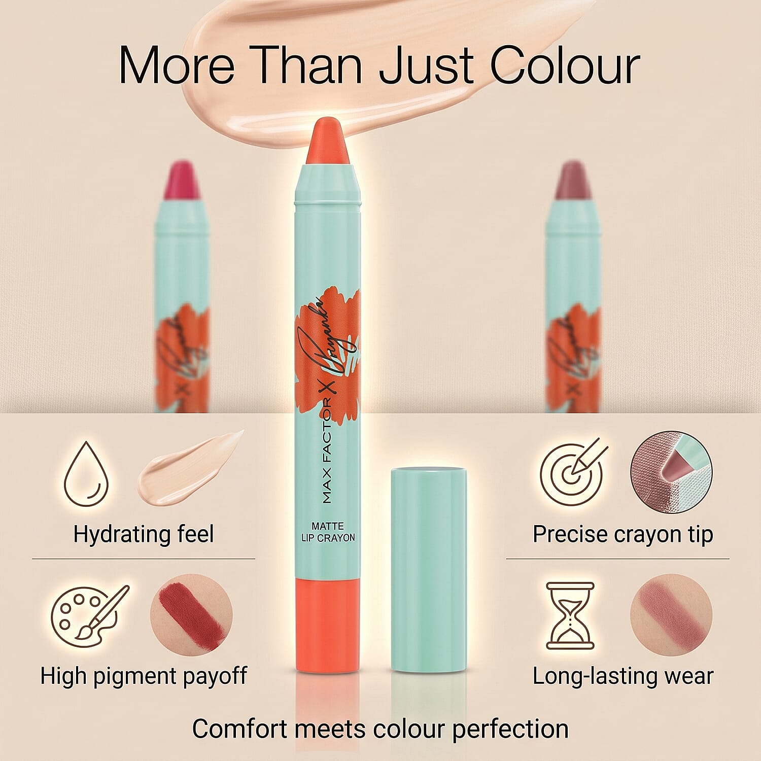 Set of 3- Max Factor Priyanka Lip Crayon - Includes Hibiscus, Mauve Love & Orange Grace
