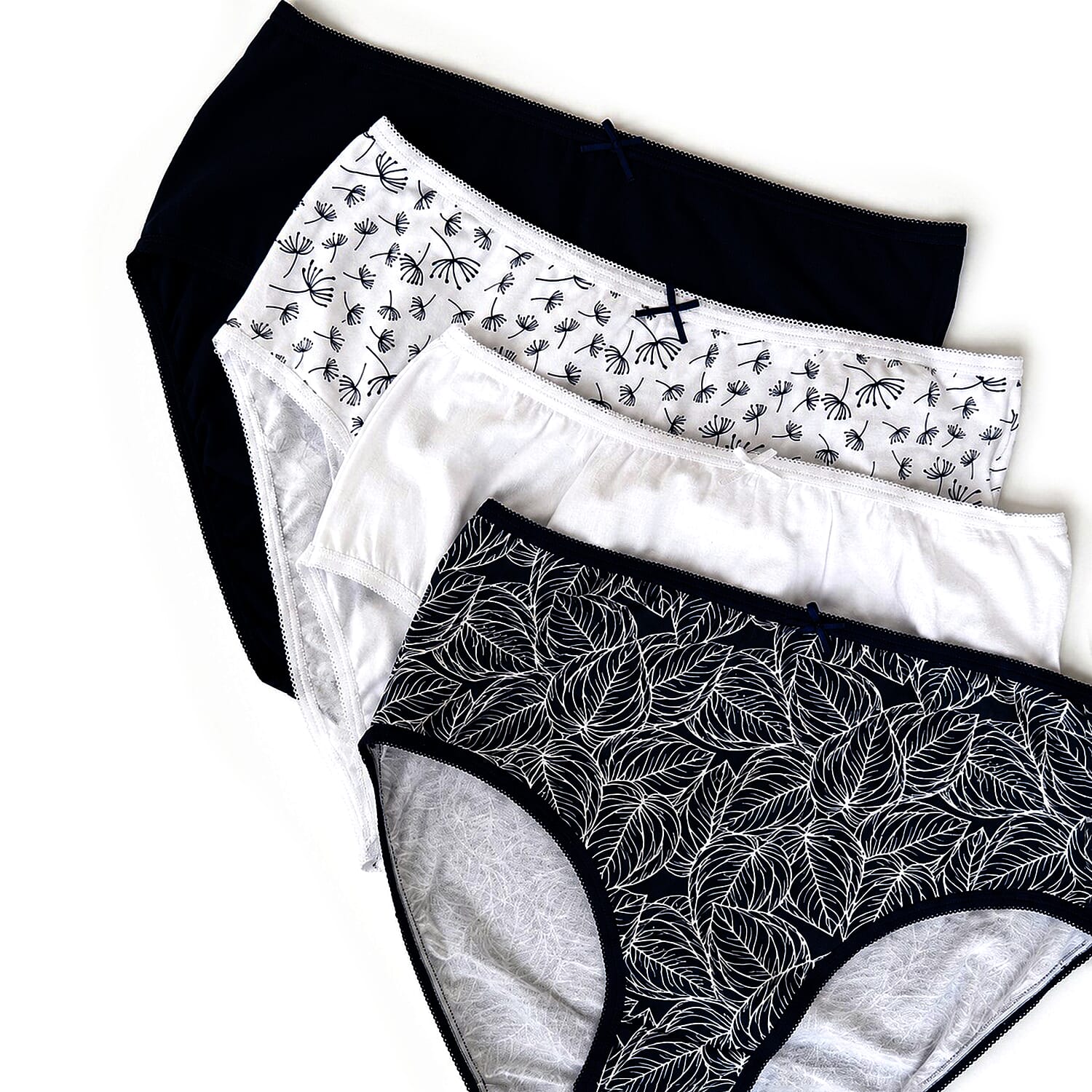 Pack of 4- Exquisite Elegance Midi Brief (Size 12) - Navy & White, 95% cotton & 5% Elastane